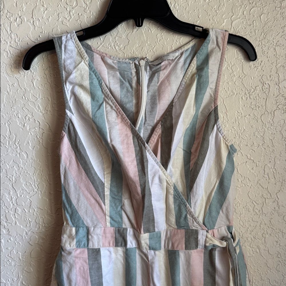 Lucky Brand Daisy Striped Jumpsuit Size Small Pastel Wide Leg Cotton V-Neck - Picture 5 of 10